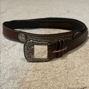 Ariat Brown Leather Belt with Ornate Silver Buckle